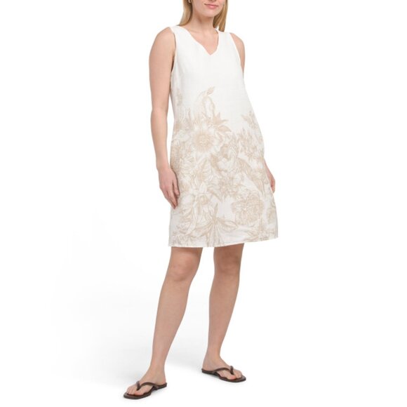 FRANCESCA BETTI  Italy Linen Blend Sleeveless Floral Border Print Mini Dress - Picture 1 of 2